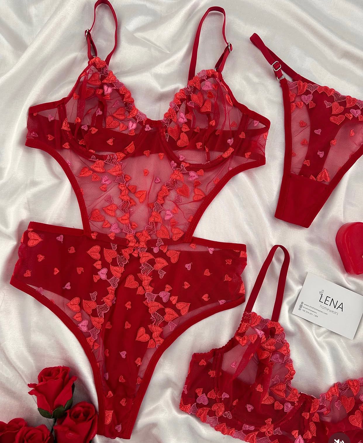 Red Lovely Night Suit & Bra Penty Set Combo for Women's