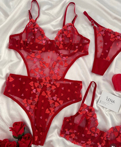 Red Lovely Night Suit & Bra Penty Set Combo for Women's