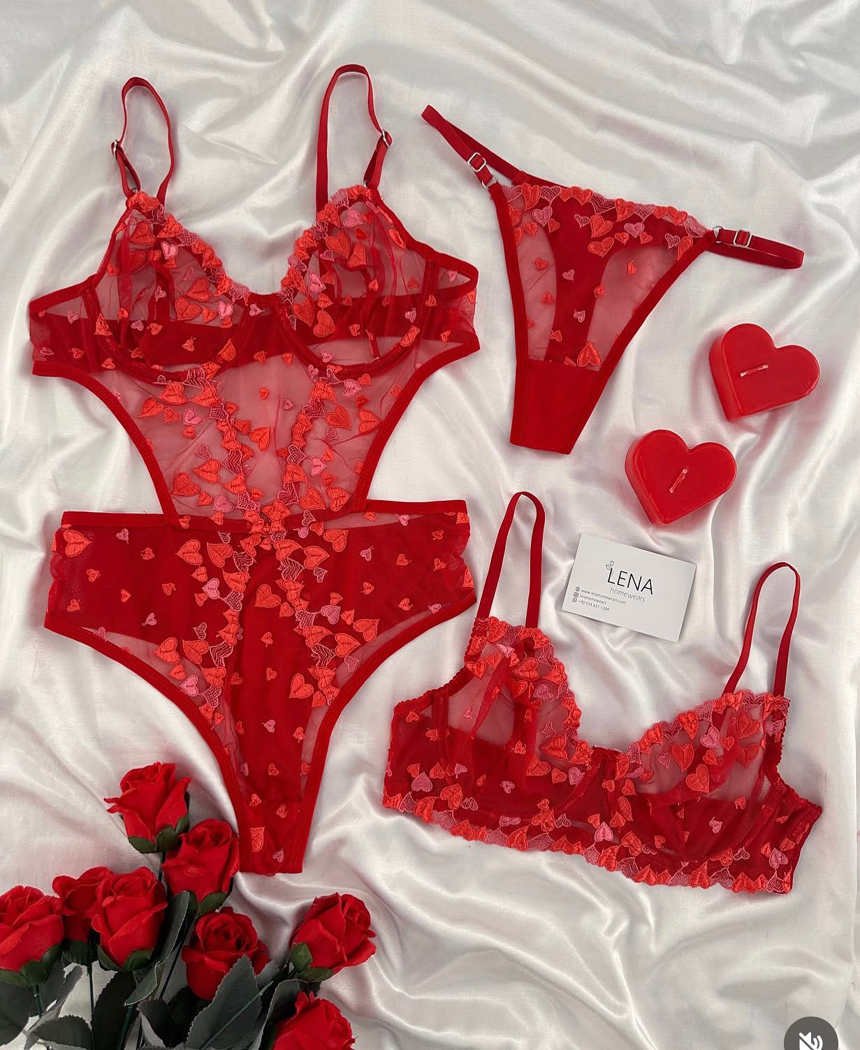 Red Lovely Night Suit & Bra Penty Set Combo for Women's